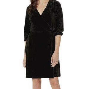 Tribal Femme Wrap Dress Size L Black‎ Velvet 3/4 Sleeve LBD